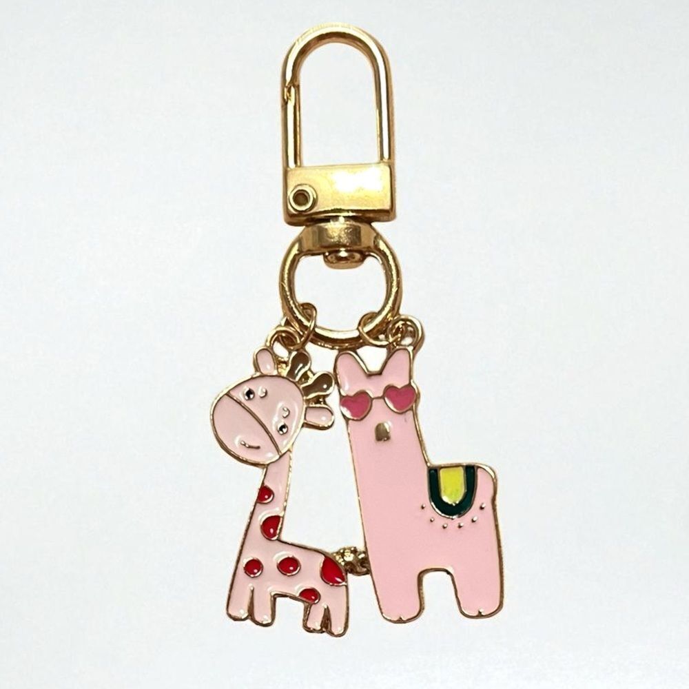 Cute Pink Giraffe and Pink Llama Keychain Zipper Pull